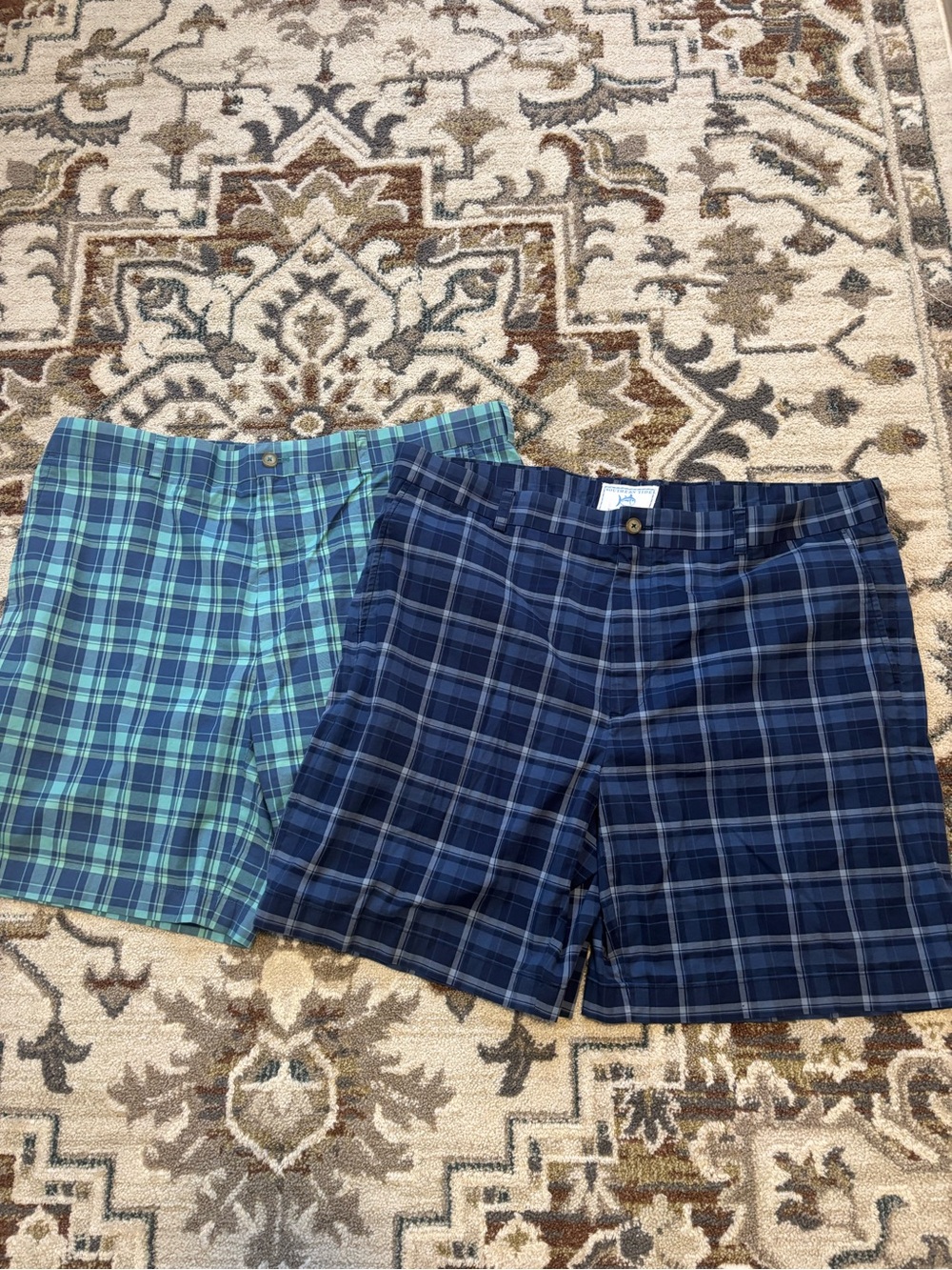 Lot of 2 Southern Tide Men's Plaid Shorts - Size 40 - Blue/Green & Navy